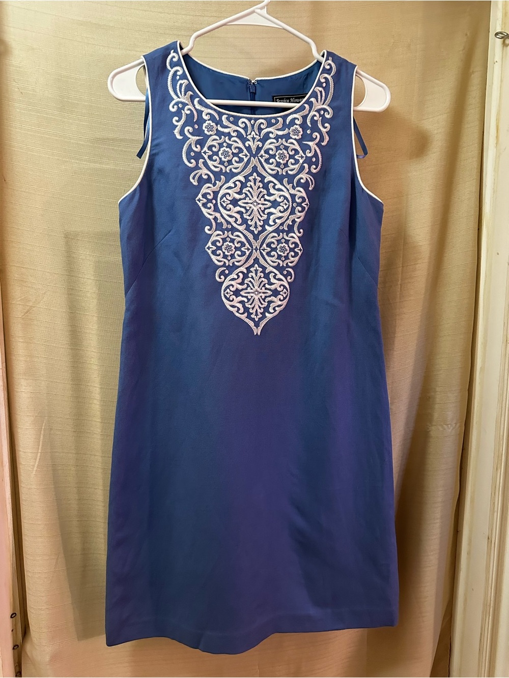 Jessica Howard Y2K Boho Embroidered Linen Shift Dress Ornate Floral Tunic Style